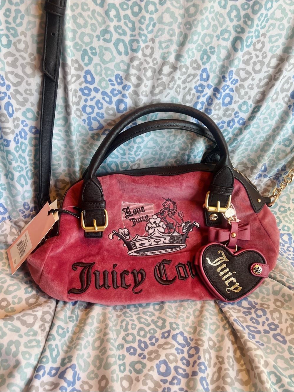 New Pink Juicy Couture Purse Satchel Bag Handbag Vintage Style Crown Velour